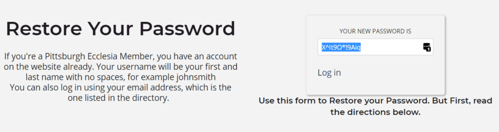 Restore Password Example Image